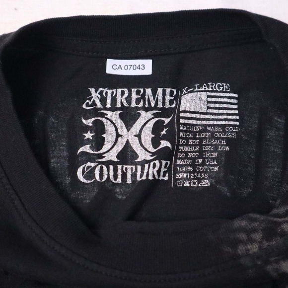 Xtreme Couture T Shirt Mens XL Black Graphic Print Cross Fleur Burnout - Picture 5 of 9